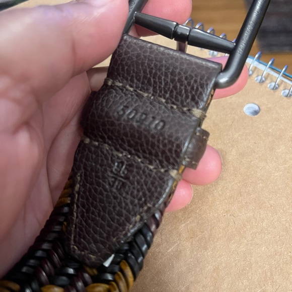 Men’s Designer Belt Marked Made In Italy Solid Brass Buckle Size 35 Browns Black - Picture 6 of 10